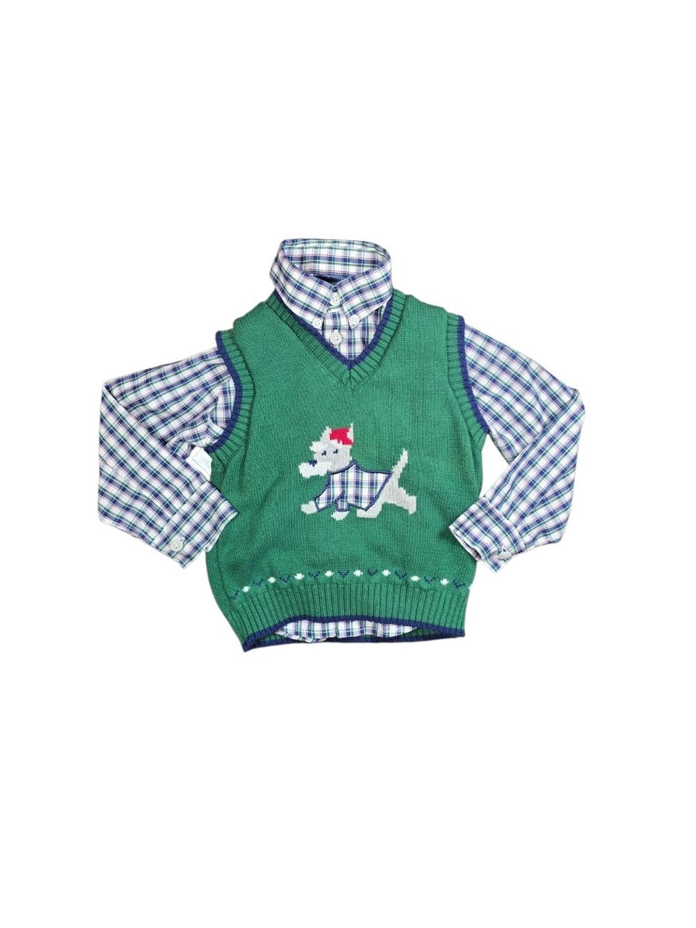 IZOD Boys 2T Green Knit Sweater Vest Long-Sleeve Dress Shirt Outfit Set